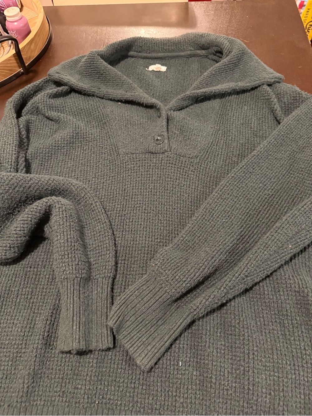 aerie hunter green V-Neck Button Pullover Sweater